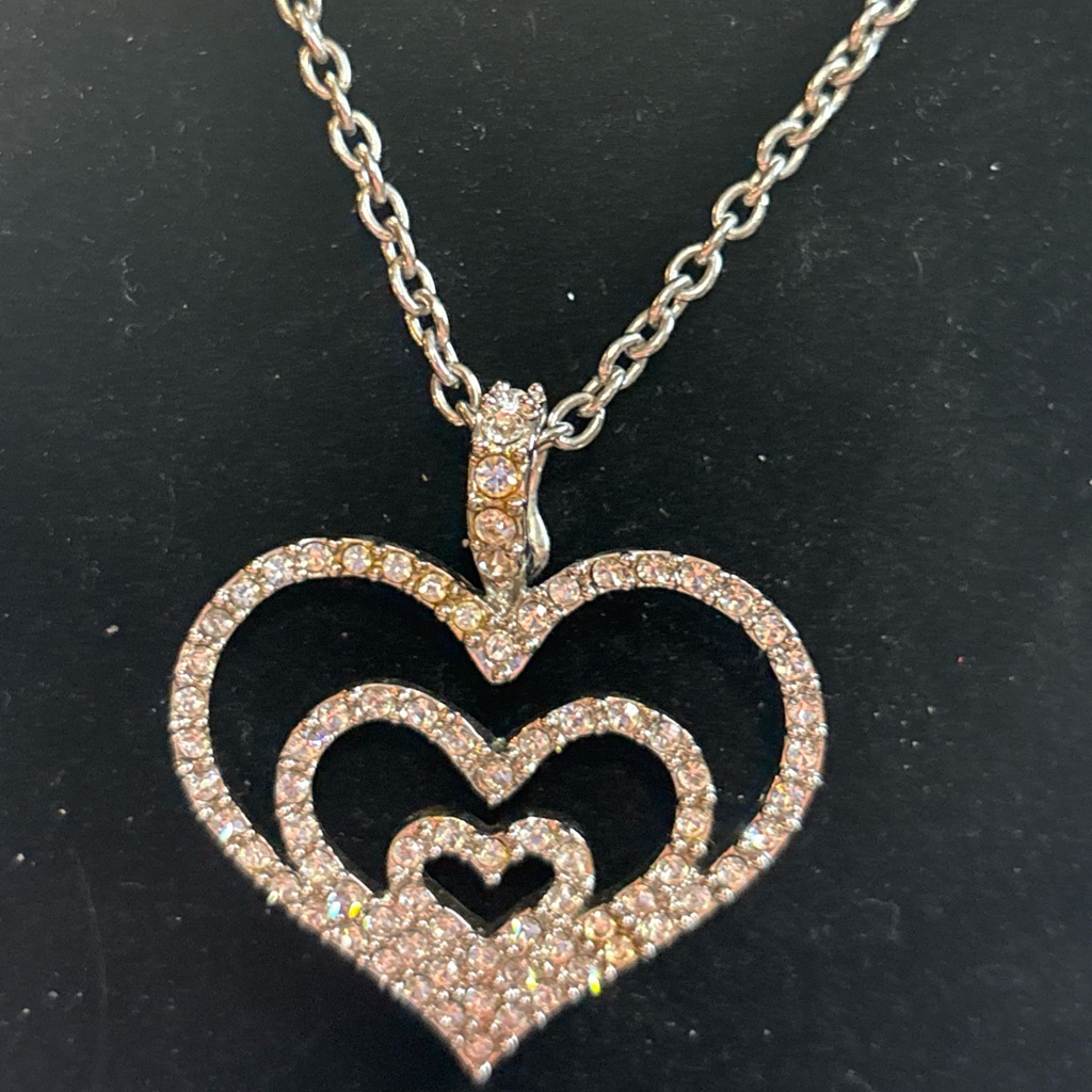 Nolan Miller Sterling Silver Heart Pave Crystal Rhinestone Pendant Necklace 26$